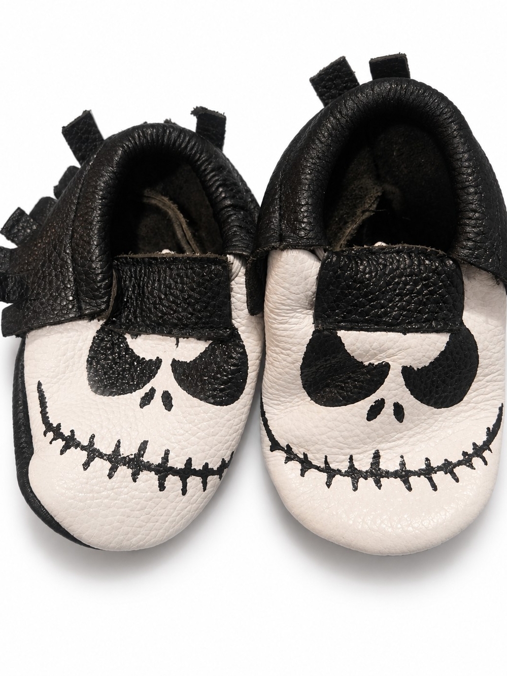 Jack Skellington Inspired Genuine Leather Baby Moccasins NWOT Size 3/4 Est